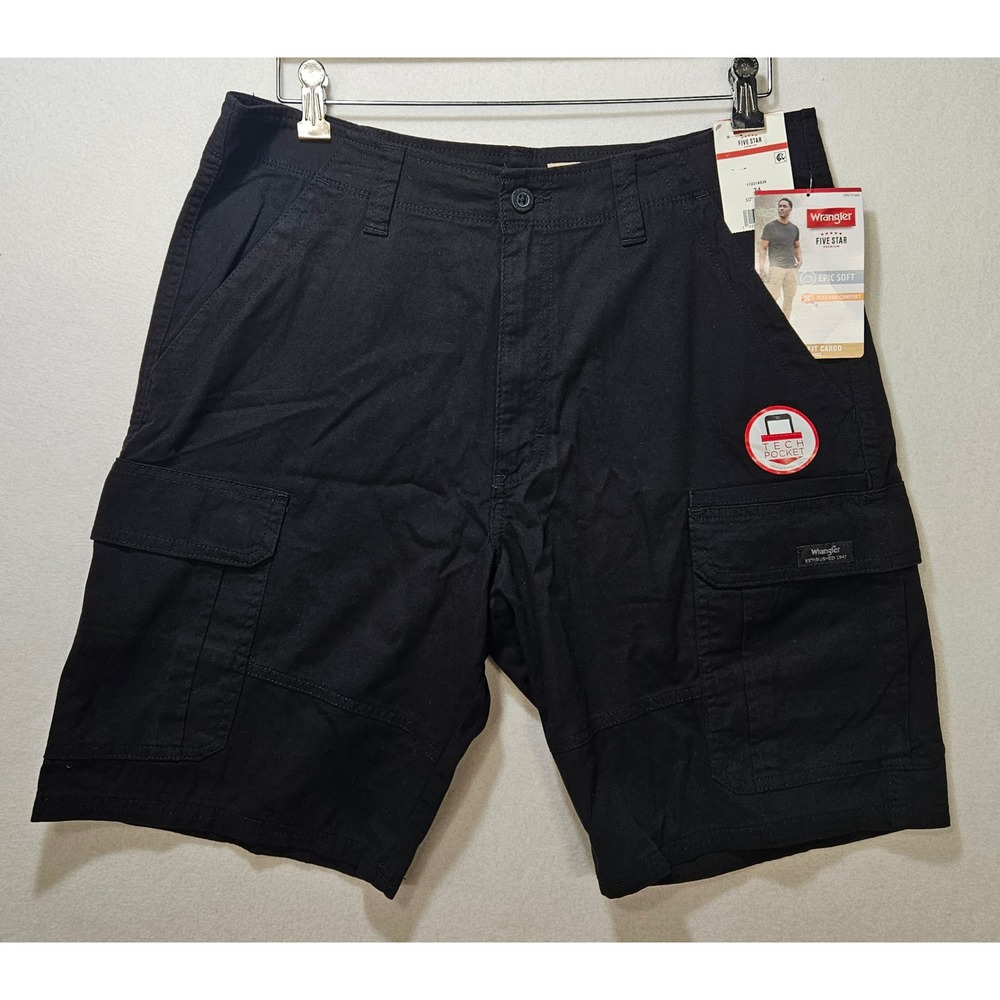 Wrangler Men's Cotton Stretch Cargo Shorts, Black, 34" Waist, 10" Inseam, NWT
